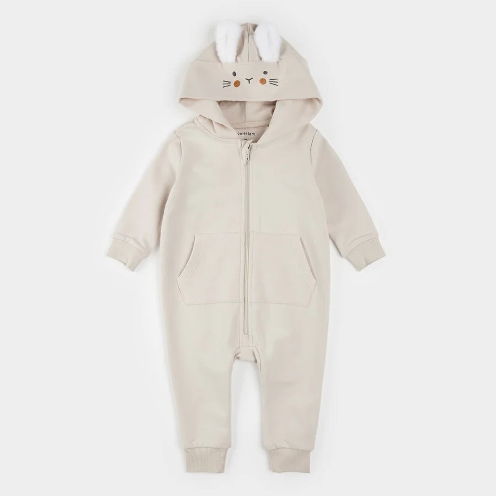 Petit Lem Cream Bunny Hooded Jumpsuit